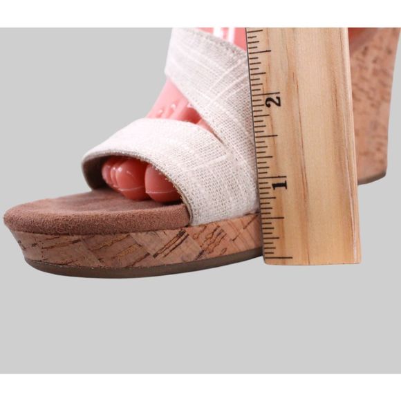 TOM'S Wedge Sandals Cork Wedge Heels in Cream Women's Size 9 - Picture 5 of 11